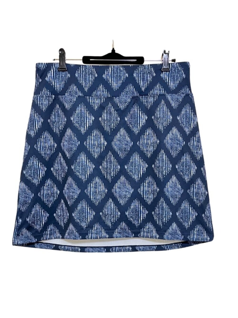 Skort Diamond Pattern Blue & White Mini Skirt with Shorts - Seg'ments Luxe , L